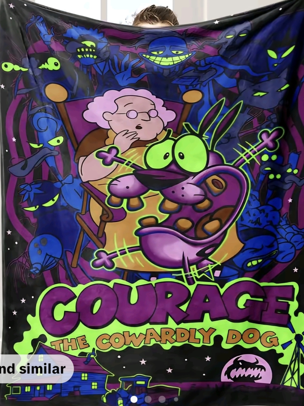 Courage the Cowardly Dog Neon Throw Blanket - Vibrant Purple & Green